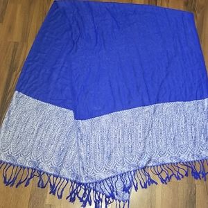 Blue Paisley Pashmina Wrap Scarf with Fringe